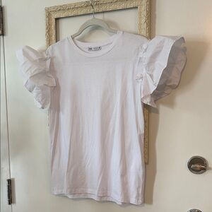 ZARA | White Ruffle Sleeve Tee